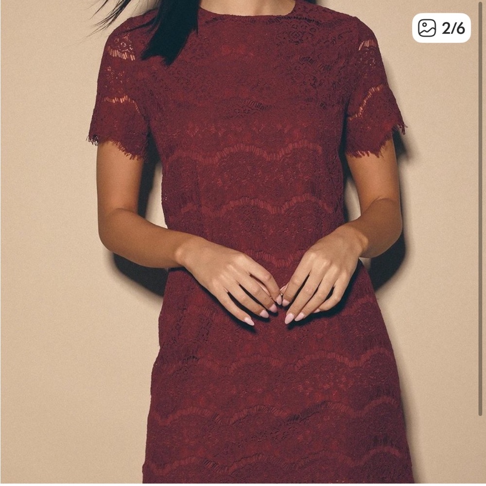Lulu's Burgundy Lace Shift Mini Dress